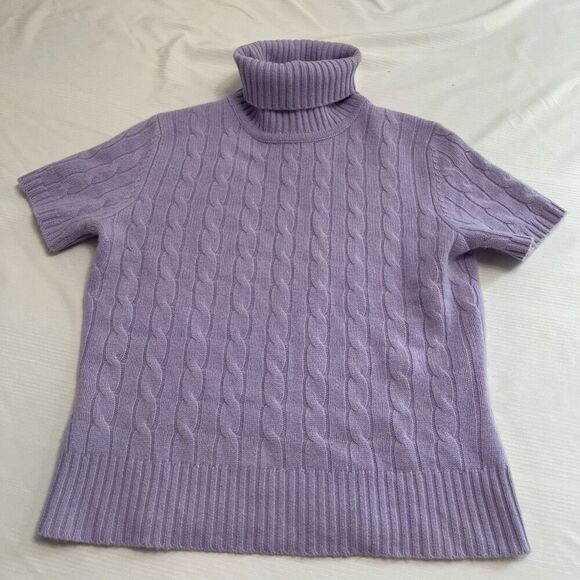 Lord & Taylor Cashmere Purple Lilac Short Sleeve Turtleneck Sweater Size Small - Picture 1 of 5
